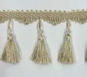Beaded FRINGE Trim for DRAPERY/ UPHOLSTERY in (Off White/Light Green) Per Yard