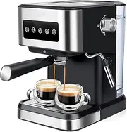 20 Bar Espresso Coffee Machine, 1050W Cappuccino Coffee Maker, High Pressure Latte Coffee Machine with Milk Frother & 1.5L Water Tank, Digital Touch Panel, 2 Cups, Stainless Steel
