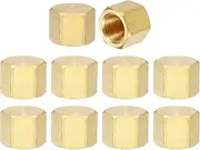 uxcell 10Pcs Brass Compression Cap Fitting Stop Valve Cap 1/8" NPT Hex Thread Pipe Fitting Flare Cap Tubing Ends Sealing Cap for Air Conditioner, Water, Air, Gas Line (Gold Tone)