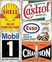Vintage Metal Tin Signs Retro Garage Signs, Man Cave Accessories Old Car Shop Posters Oil And Gas Station Sign Bar Decor 8 x 12 Inch（5pcs）