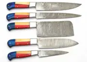 Handmade Damascus Chef's Knife Set of 5 BBQ Knife Kitchen Knife Gift