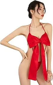 [365-Shopping] Sexy Lingerie Red Ribbon Big Bowknot Women Sleepwear Temptation Nightwear for Women