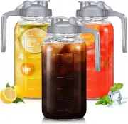 Airtight Leakproof Glass Pitcher - Versatile Beverage Jar, 2 Quart, Set of 3