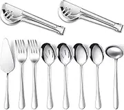 Uandhome Stainless Steel Catering Serving Utensils, 10 Pcs with Large Cooking Utensil Serving Spoon,Slotted Spoons,Serving Forks,Soup Ladle,Serving Tongs, for Parties,Kitchen,Buffet (Silver)