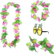 Abaodam 3 Sets Garland Pineapple Glasses Hawaiian Luau Flower Hawaiian Leis for Adults Hawaiian Wedding Ring Hula Men Ring Tropical Headband Mens Man Prom Ham Cloth