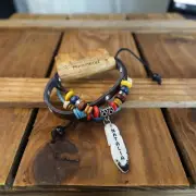 Natalia Bracelet Personalized Name Leather Stacking Wrap Boho Red Blue Beads