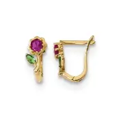 Madi K Kid's Hoops 14k Yellow Gold Red and Green Cubic Zirconia Flower