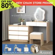 ALFORDSON Dressing Table Stool Set Makeup Mirror Desk LED 8 Drawers Oak