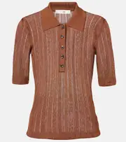 [Frame] Frame Laddered ribbed-knit polo shirt AU 12 brown