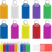 COMNICO 10 Pack Luggage Tags for Suitcases, Markable Waterproof PVC Tag Name ID Label Tags Colored Address Card Plane Travel Essentials with Stainless Steel Loops for School Backpack Baggage Keychains