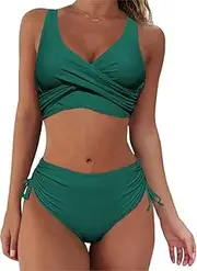 [Generic] Women's High Waisted Swimsuits Two Piece Twist Front Push up Bikini Set Tummy Control Bathing Suits