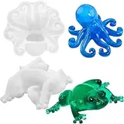 2 Pcs Octopus Frog Resin Molds, FineGood 3D Animals Epoxy Resin Molds DIY Silicone Resin Casting Molds for Home Decor Desktop Ornament