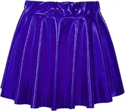 [Riismen] Kids Girls Glossy Metallic Dance Skater Skirt Skorts Athletic Scooter Pleated A-Line Mini Skirts