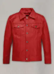 New Styles Red Tracker Leather Jacket Button Closer Handmade Men's Wear Lambskin