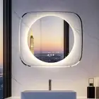 Round Backlit LED Bathroom Mirror Transparent Glass Frame Makeup Mirror Dimmable