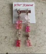 Betsey Johnson Crystal Pink Fireball & Gummy Bear Mismatch Multicolored Earrings