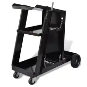 Welding Cart Black Trolley 3 Shelf Workshop Organizer Utility Storage Unit