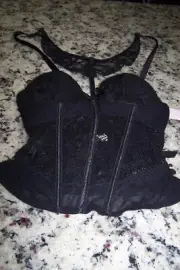 Low Plunge Backless & Strapless Black Lace Corset Girdle Underwire Bra Bustier