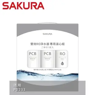 【SAKURA 櫻花】雙效RO淨水器專用濾心3支入二年份 適用機型P0233(F2193)