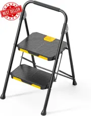 2 Step Ladder, Sturdy Steel Folding Step Stool with Safe-Lock Design, Handrail,