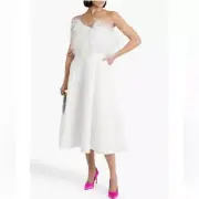 BADGLEY MISCHKA Feather Belted Midi Dress in WHITE Strapless MISSING BELT Size 8