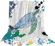 Bedding Fleece Blanket, Decorative for Bedroom Sofa Floor, Splash Ink Art Sea Animal Sea Turtle