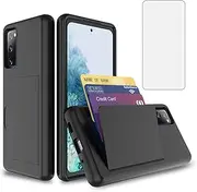 [Asuwish] Phone Case for Samsung Galaxy S21 FE Gaxaly S 21 FE 5G with Tempered Glass Screen Protector Cover and Credit Card Holder Stand Slim Hybrid Cell Glaxay S21FE5G UW S21FE 21S G5 Women Men Black