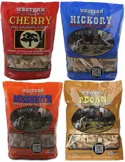 Western BBQ Premium‎ Wood Smoking Chips Variety (Pack of 4) Cherry, Hickory, ...
