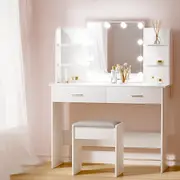 2 Drawers Artiss Dressing Table Set Stool 10 Led Bulbs White