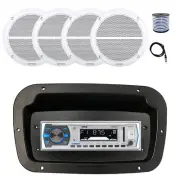 Pyle Marine Receiver,Spa Bezel,Adapter, Antenna,Wire, 4x 6.5" 90W White Speakers