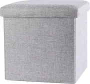 [okam] Storage Ottoman-Foldable Ottoman Storage-Collapsible Stool Bench - Storage Organiser Case with Cushioned Seat - use as Blanket Box, Foot Stool Ottaman, Pillow, Toys, Clothes Ottman Cube - Grey