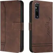 [AAOCLO] Fashion Love Pattern Leather case Compatible with Sony Xperia 1 10 V 10V 1V 2023 Covers Cases Card Slots Wallet flip Cover Lanyard Mobile Accessories (Brown,Sony 1 V 2023)