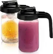 2Pcs Glass Pitcher, 32 OZ Sealed Glass Jug with Removable Filter and Handle, Mason Jar Airtight Pitcher for Breastmilk, Iced Tea, Ice Drinks Storage Container