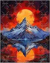 Sunset Mountain Paint by Numbers Kit for Adults - DIY Fiery Red Sky and Mountain Reflection Painting on Canvas 16x20 Inches, Acrylic Paint Set, Suitable for Beginners,Art for Home Decoration