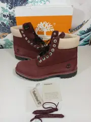 Timberland 6 Inch Premium Waterproof Boot Burgundy Nubuck Size 11