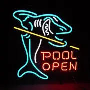 Pool Shark Billiards Open Game Room 17"x14" Neon Light Sign Lamp Bar Beer Decor