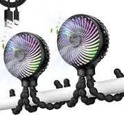 STORM HERO Pram Fan - Portable Stroller Fan for Baby(2-Pack), USB Rechargeable Personal Fan, Mini Handheld Fan, Desk Fan, Adjustable 3 Speeds for Travel, Car Seat, Bike, Camping, Office and Bedroom