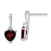 14k White Gold Garnet and Real Diamond Heart Earrings