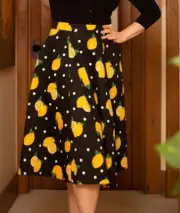 collectif Size 12 Matilde Polka Dot Lemon Black Swing Skirt
