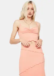 Peach Treat U Right Lettuce Edge Midi Skirt Set
