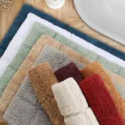 2 Piece Checkered Geometric Solid Breathable Soft Plush Bathroom Bath Rug Set