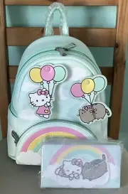 NWT Loungefly Hello Kitty & Pusheen Balloons Rainbow Mini Backpack & Wallet
