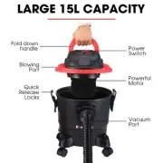 15L Wet & Dry Vacuum Cleaner with Blower, 1200W, for Home & Workshop Use