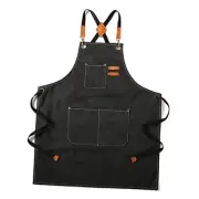 Canvas Cross Back Chef Cotton Aprons for Men Women with Large Pockets