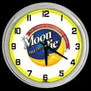 16" Moon Pie Marshmallow Sandwich Sign Yellow Neon Clock