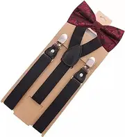 [SLEDEZ] Men's Suspender Bow Tie Set Men Banquet Hotel Wedding Wedding Tie Set (Color : Colour 4, Size : Free Size)