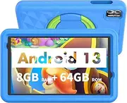 VASOUN Kids 8 inch Android 13 Tablet, 8GB RAM, 64GB ROM, Toddler Tablet with Bluetooth, 5G WiFi, Kids App Pre-Installed, EVA Shockproof Case (Blue)