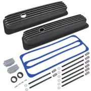 Black For 1987-1997 5.0L 5.7L SBC Engines SBC Chevy Finned Aluminum Valve Covers
