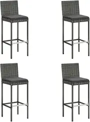 Garden Bar Stools with Cushions 4 pcs Grey Poly Rattan,Modern Garden Bar Stools for Transitional Outdoor Areas with Comfortable Foam Cushions Patio Seating