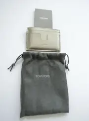 TOM FORD Metallic Silver Calf Leather Wallet ID Credit Card Case Holder